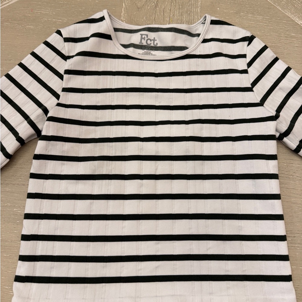 Women's white and Hunter Green Striped Long Sleeve Top